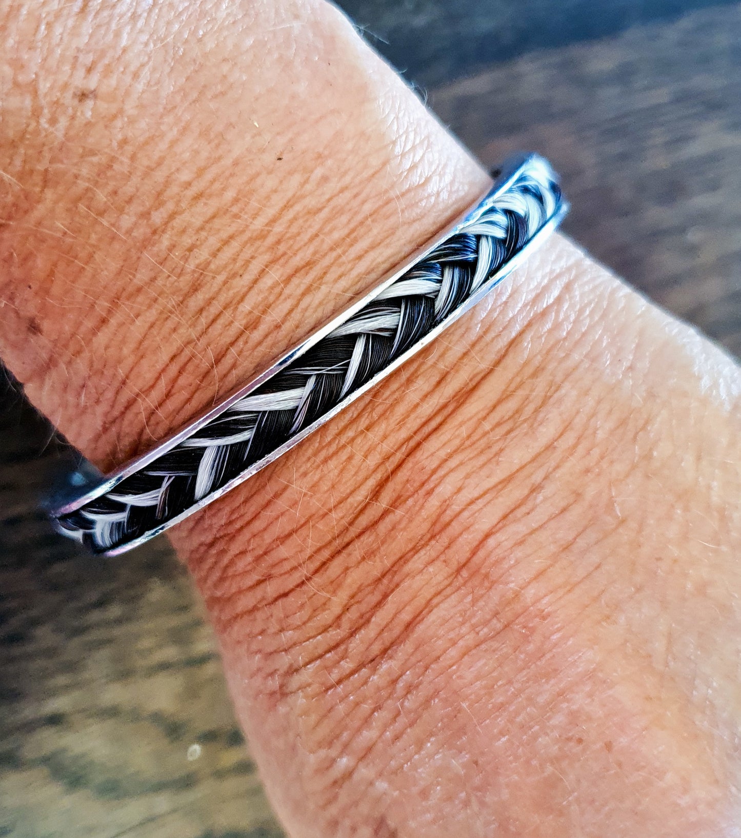 Sterling Silver cuff horsehair bracelet
